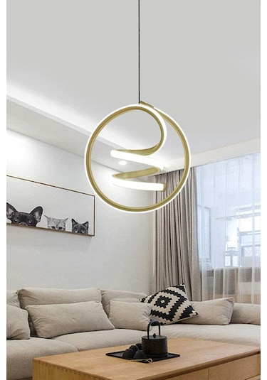 Modern Sarkıt Tekli Antre, Oda Helezon Ledli Avize - Kumandasız / Gold Gold