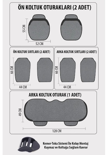 Araba Koltuk Deri Minderi 7 Parça Ön Ve Arka Oturak Sırt Dayama Minder Gri-gri
