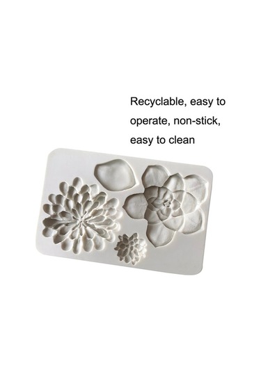 Dancemonkey 2 Adet Büyük Çiçek Desenli Çikolatalı Fondan Kek Silikon Kalıp Beyaz