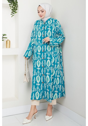 Desenli Dokuma Viskon Tunik 1516 - Mint Mint
