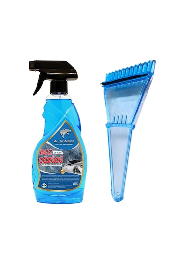 Alpars Araba Cam Buz Çözücü Sprey 500 Ml Ve Buz Kazıyıcı Beraber Mavi