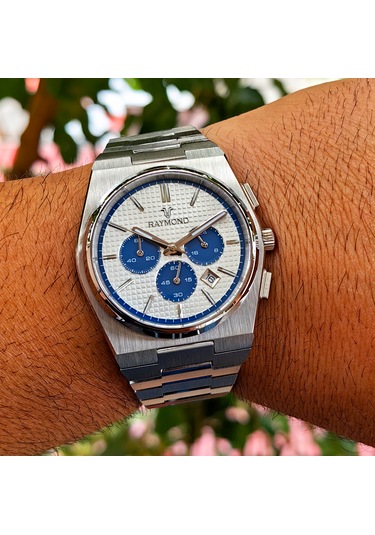 Raymond Kronograf Siyah Detaylı Çelik Erkek Kol Saati Gümüş