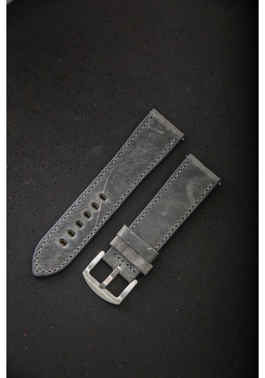Hakiki Deri 24mm Akıllı Pimli Saat Kordonu Gri