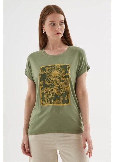 Fashion Friends 25y0075k1 Kadın Baskılı Bluz Haki