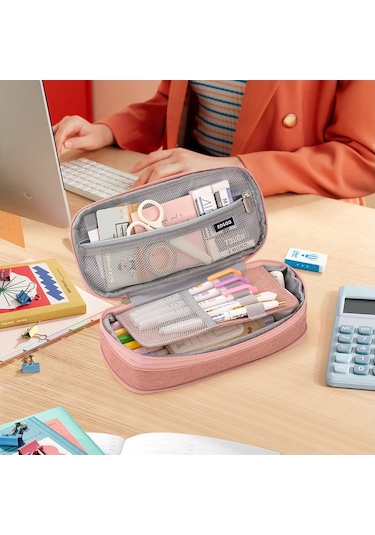 Genişletilebilir Büyük Kapasiteli Okul Ve Ofis Kalem Kutusu, Çok Bölmeli Pratik Kalemlik, Öğrenci Ve Kırtasiye Malzemeleri İçin Sarı