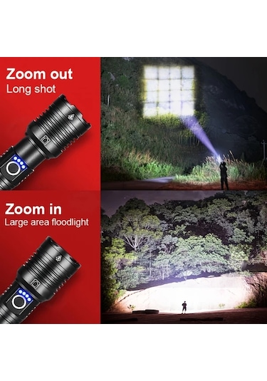 Xuweiwei Yüksek Güçlü Xhp160 Şarj Edilebilir 18650 Pil Led El Feneri 5 Mod 16 Çekirdekli Açık Bakır - Siyah