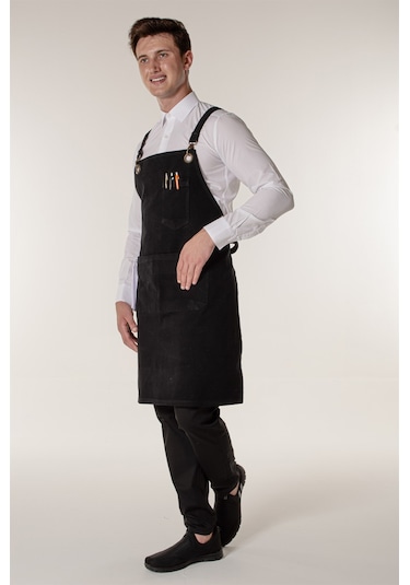 Siyah Kanvas Barista Cafe Restoran Askılı Önlük - Siyah