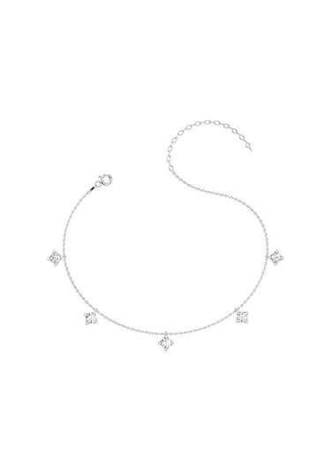 İndigo Takı Sıralı Tek Taş Beyaz Gümüş Halhal Çok Renkli