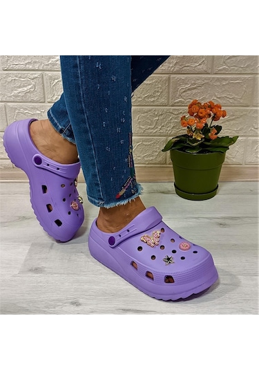 Sonimix 12901 Lila Renk Taşlı Kalın Tabanlı Kadın Terlik 001