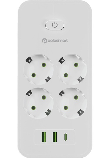 Polosmart Mp25 Akım Korumalı Uzatma Kablosu 4'lü Priz 2 Usb Type-c Pd 20w 2 Metre Beyaz 2 M