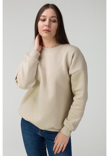Unisex Heykel Baskılı Sweatshirt Bej