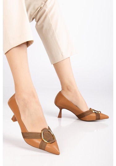 Kadın Topuklu Ayakkabı Camel Halka Tokalı Kadeh Topuklu-3587 Camel