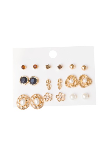 Kangvka 9 Çift Alliçelik Küpe Seti - Yıldız, İpek, Gül Desenleriyle Kadınlar İçin Güzellik Aksesuarı A Tipi Çok Renkli