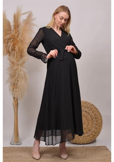 Kadın Beyaz Baby Shower Şifon Hamile Elbise Dphml003 Siyah