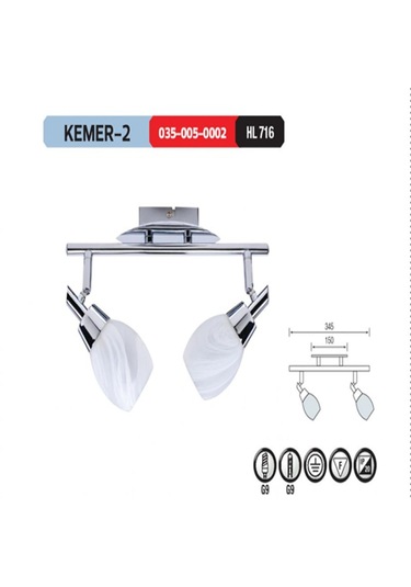 Teknikerelektrik Horoz Kemer-2 2xg9 Duy Dekoratif Hareketli Duvar Tavan Aplik Beyaz - Krom