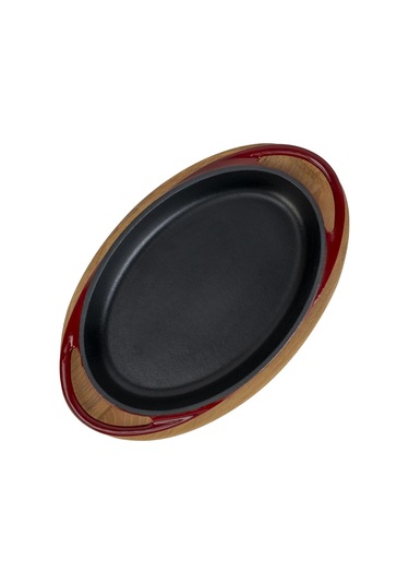 Lava Döküm Oval Sahan Döküm Demir Yekpare Çift Kulplu Kayın Servis Ahşabı Ölçü 21x14cm.-bordo Bordo