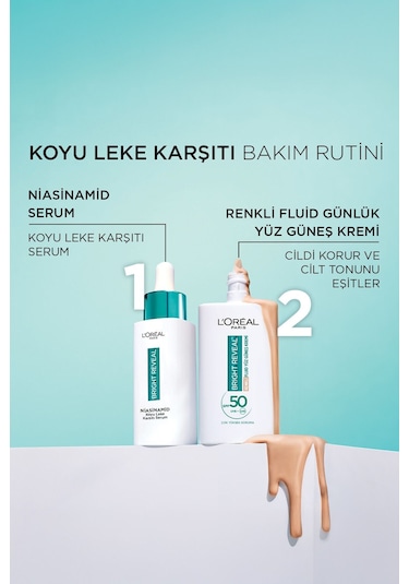 L'Oréal Paris Bright Reveal Koyu Leke Karşıtı Renkli Fluid Günlük Yüz Güneş Kremi SPF50 Medium 50 ML