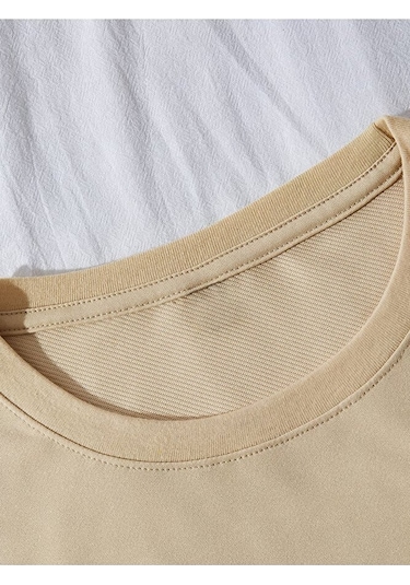 Nevermind Sevgili Kombini Tişört 2 Li Set Unisex Minimal Yüz Baskılı Çift T Bej