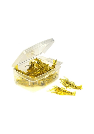 Valkyrie 12 Adet Fosforlu Kancalı Silikon Karides Olta Yem Sahte Yapay İğneli Balık Yemi Sarı