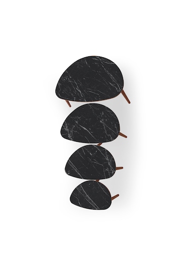 Nora 4lü Dörtlü Mdf Ahşap Zigon Sehpa - Siyah Mermer Desen