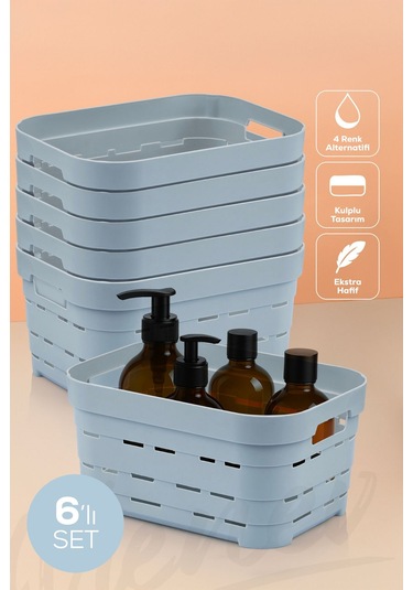 Vienev 6'lı 3,8 Litre Delikli Saklama Kutusu Mavi Mavi