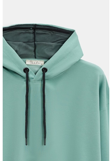 Sââde Kadın Oversize Kapüşonlu Basic Hoodie Sweatshirt Mint
