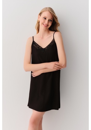 Suwen Amour Kısa Gecelik Sh26101613012 Siyah