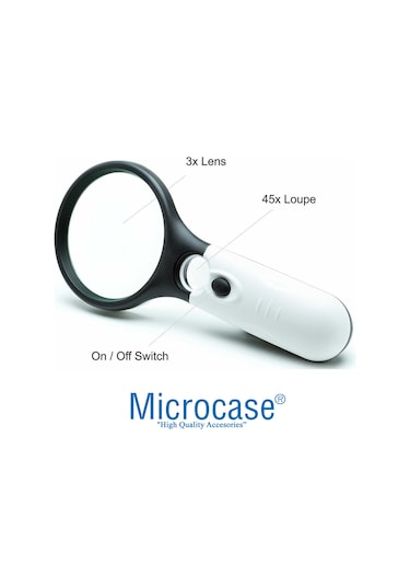 Microcase By5 Işıklı Çift Gözlü 45X 3X Büyütme El Büyüteci