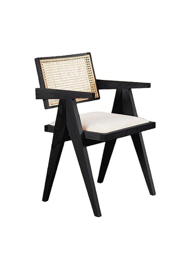 Luna Pergel Hazeranlı Model Hasırlı Natural Ahşap Sandalye Siyah - Beyaz