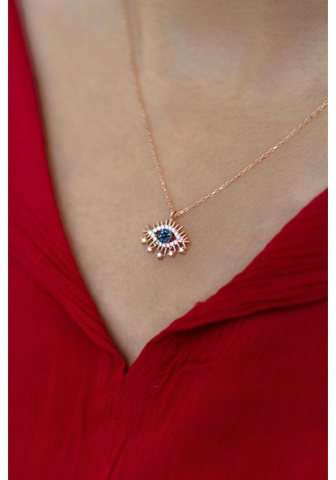 Bybarun Göz Nazar Gümüş Kolye Rose Gold