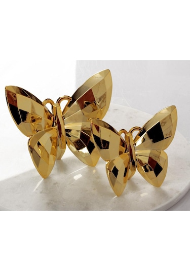 Akrilik Kristal Kesim 2'li Biblo Kelebek Gold Sarı 12 Cm X 14 Cm