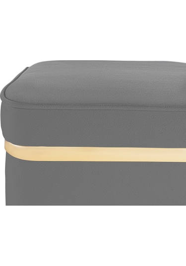 Zengo Gold Twin Line Kare Puf -gri Kumaş, Dekoratif Makyaj Masası Pufu-modern Style