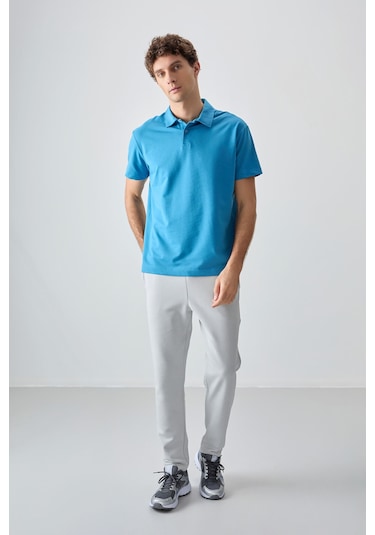 Tommy Life Petrol Mavi Pamuklu Kalın Yumuşak Dokulu Polo Yaka Oversize Fit Basic Erkek T- Shirt - 88381 Petrol Mavi