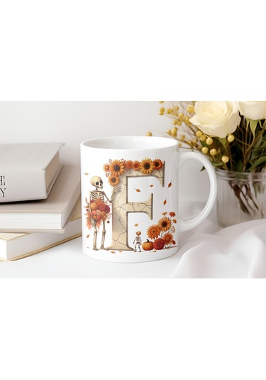 F Harfi Pembe Kareli Kalpli Göz Emojili Kupa Bardak Eğlenceli Kareli Tasarım Kahve Çay Kupası Beyaz