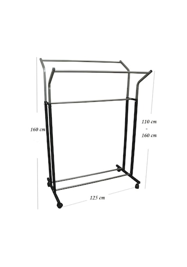 Teknor V Ayarlı Paslanmaz Metal Konfeksiyon Elbise Askılık Tekerlekli Portatif Askılık Siyah