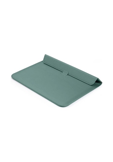 Macbook Pro 14 İnç M3 A2992 A2918 Uyumlu Deri Mıknatıslı Çanta Stantlı Şık Tasarım Haki