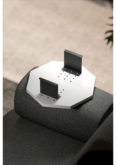 Yan Sehpa Ayarlanabilir Tepsi Dekoratif Modern Tepsi Sekizgen Beyaz