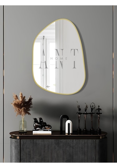 Asimetrik Ayna 75x55 Cm Konsol Aynası, Dresuar Aynası, Duvar Aynası, 1.kalite Şişecam Ayna 75 X 55 Gold