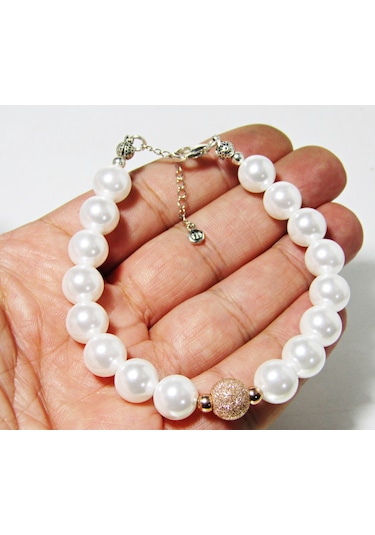 Lilahgümüştr Gümüş Dorika Toplu Yuvarlak İnci Kadın Bileklik