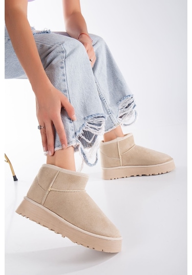 Viola Kalın Taban Bilek Boy Ugg Leopar Bej