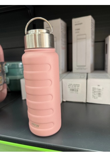 Paslanmaz Çelik Termos Su Şişesi 360ml Vakumlu Kapak Pembe İthal Ürün Pembe