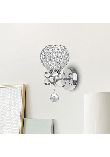 Homyl Kristal Duvar Işıkları Başucu Koridor Lambası Gümüş Gümüş