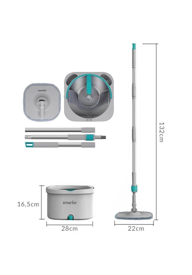 Smarter Aqua Master + Üçgen Aparat Temiz & Kirli Suyu Ayırma Özelliği Otomatik Temizlik Seti Mop