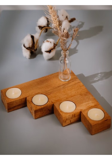 Ahşap Mum Tutucu Set
