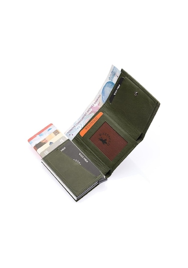 Safari Bol Kartlık Bölmeli Hakiki Deri Unisex Mekanizmalı Cüzdan Haki