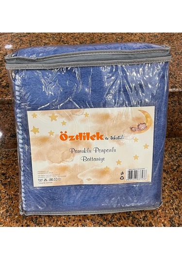 Özdilek Pamuklu Ponponlu Bebek Battaniyesi Mavi Mavi