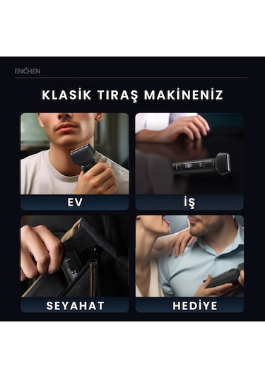 Enchen Ms001 Siyah Dijital Ekranlı Ultra Yakın Kesim Folyo Başlıklı Şarjlı Tıraş Makinesi