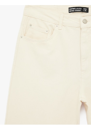 Koton Normal Bel Pamuklu Vintage Straight Fit Jean Pantolon Ekru 6sam40044nd