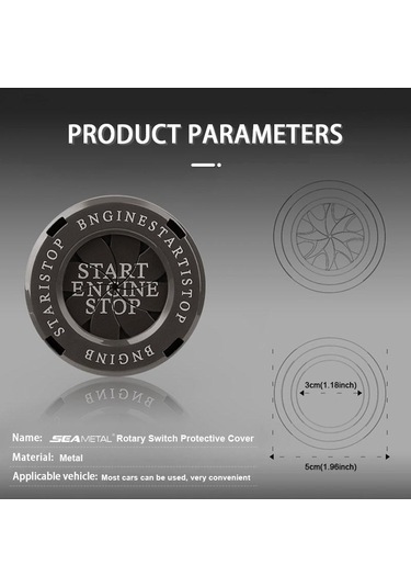 Seametal Çinko Alaşımı Araba Motoru Çalıştırma Durdurma Anahtarı Düğme Kapağı Dekoratif Kapak Basmalı Düğme Kapağı Siyah
