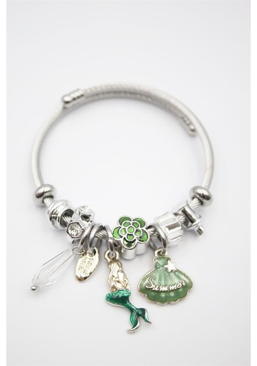 Çelik Charmlı Deniz Kızı Bileklik - Yeşil Diğer